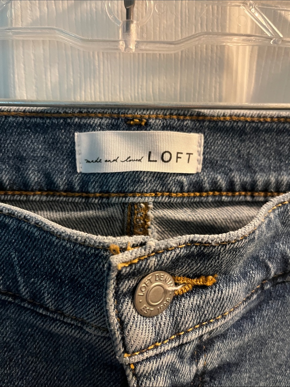 LOFT Women's Medium Blue Denim Jeans with Gold Stitching